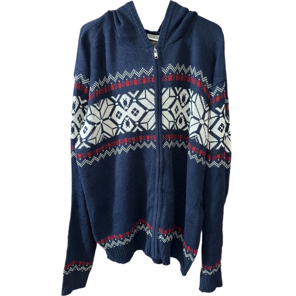 Blacksmith Men’s Size 2XL Hooded Sweater Navy Fair Isle Nordic Zip Hoodie NEW